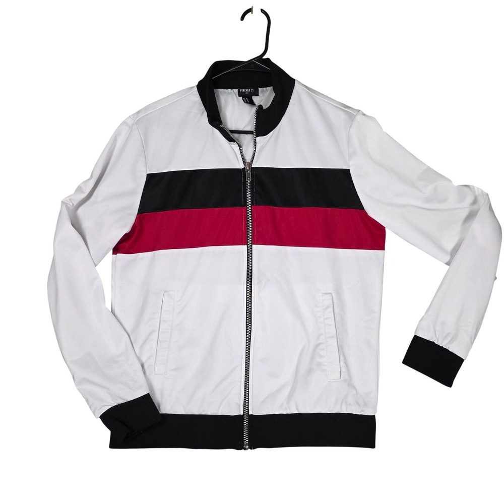 Forever 21 Track Jacket Colorblock Full Zip Mens‎ M White Black Red Fair READ